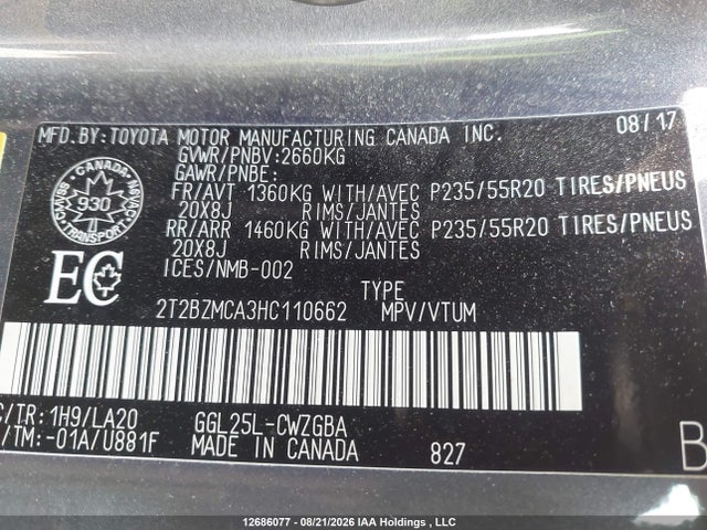 2T2BZMCA3HC110662 Lexus Rx 350/base/f Sport