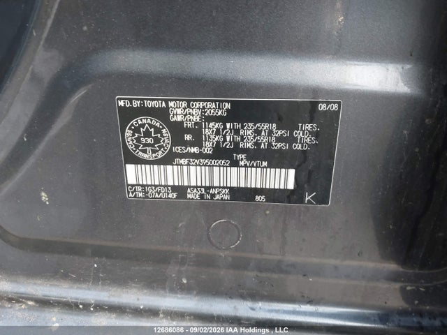 Aukcja sprzedaży 2009 Toyota Rav4 Sport, vin: JTMBF32V395002052, numer aukcji: 12686086