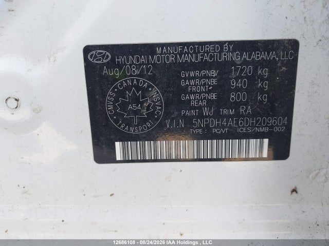 Продаж на аукціоні авто 2013 Hyundai Elantra Gl, vin: 5NPDH4AE6DH209604, номер лоту: 12686108