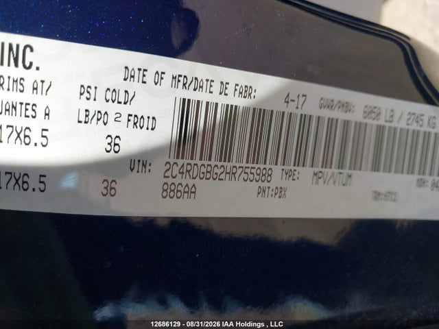 Dodge Grand Caravan Cvp/sxt 2017 2C4RDGBG2HR755988 Image 9