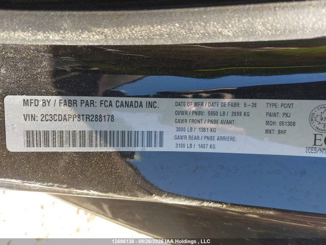 Aukcja sprzedaży 2026 Dodge Charger Rt, vin: 2C3CDAPP8TR288178, numer aukcji: 12686138