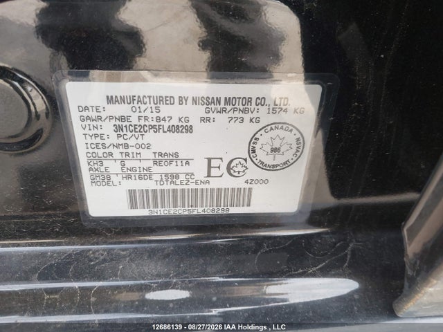 Nissan Versa Note S/s Plus/sv/sl/sr 2015 3N1CE2CP5FL408298 Image 18
