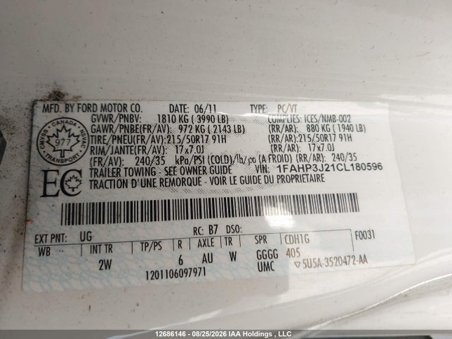 Auction sale of the 2012 Ford Focus Titanium, vin: 1FAHP3J21CL180596, lot number: 12686146