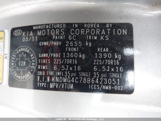 2011 Kia Sedona Ex მანქანა იყიდება აუქციონზე, vin: KNDMG4C78B6423051, აუქციონის ნომერი: 12686149