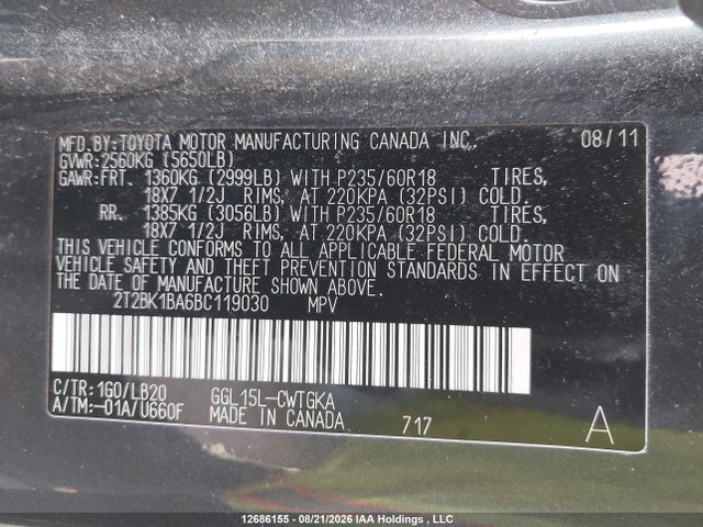 Продаж на аукціоні авто 2011 Lexus Rx 350, vin: 2T2BK1BA6BC119030, номер лоту: 12686155