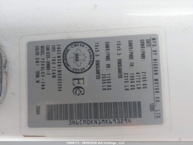 3N6CM0KN1MK693294 Nissan Nv200 S/sv