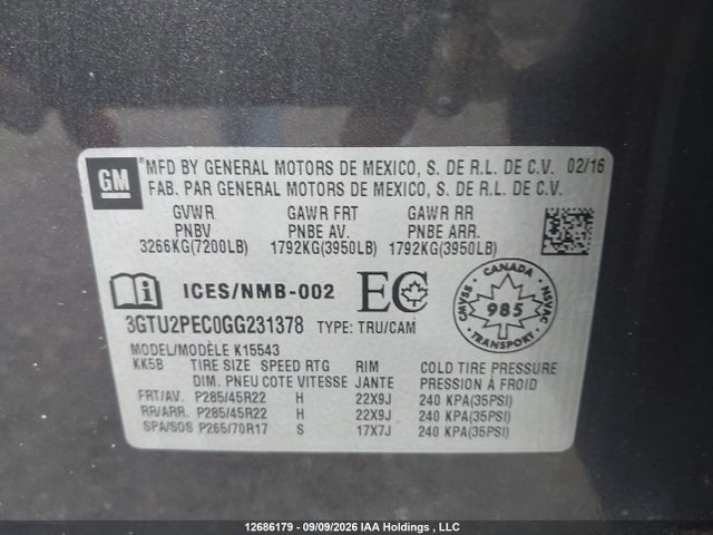 GMC Sierra K1500 Denali 2016 3GTU2PEC0GG231378 Image 9