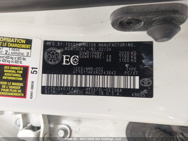 Aukcja sprzedaży 2024 Toyota Camry Se Night Shade/se, vin: 4T1G11AKXRU243642, numer aukcji: 12686181