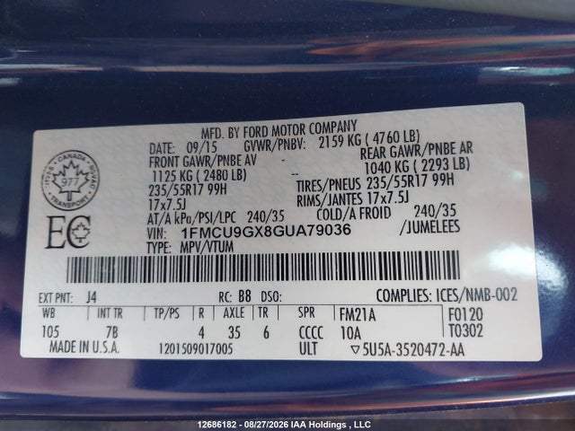 1FMCU9GX8GUA79036 Ford ESCAPE SE