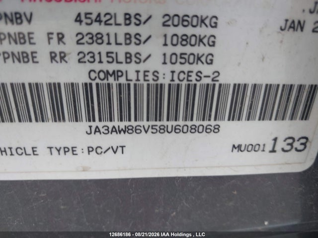 Продажа на аукционе авто 2008 Mitsubishi Lancer Evolution Gsr, vin: JA3AW86V58U608068, номер лота: 12686186