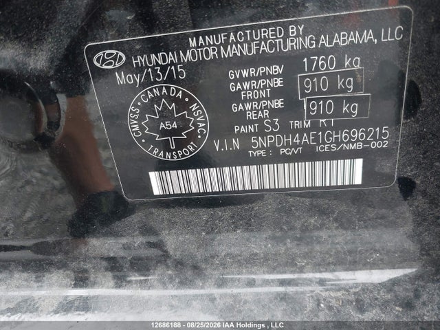 5NPDH4AE1GH696215 Hyundai ELANTRA GL