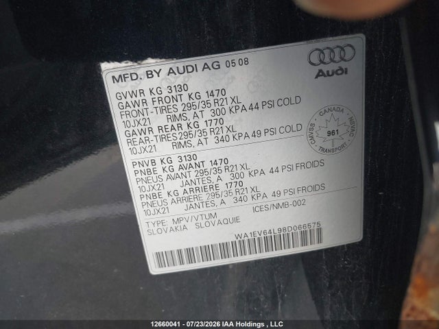 Aukcja sprzedaży 2008 Audi Q7 4.2 Quattro S-line, vin: WA1EV64L98D066575, numer aukcji: 12660041