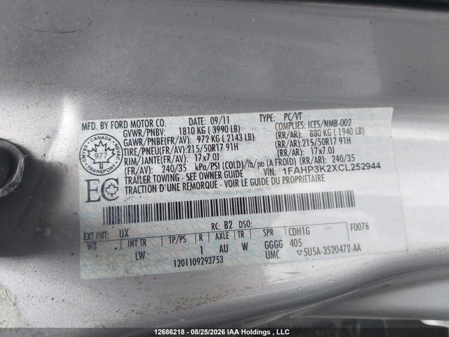 2012 Ford Focus მანქანა იყიდება აუქციონზე, vin: 1FAHP3K2XCL252944, აუქციონის ნომერი: 12686218