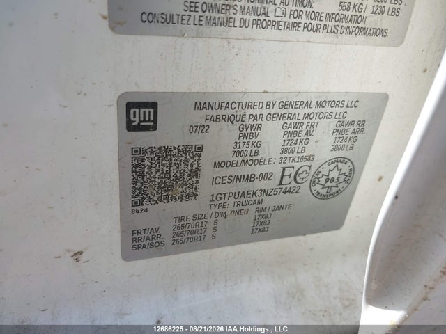 1GTPUAEK3NZ574422 GMC Sierra 1500 Pro
