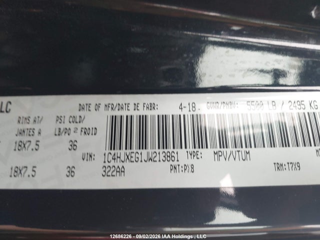 12686226 :رقم المزاد ، 1C4HJXEG1JW213861 vin ، 2018 Jeep Wrangler Unlimited Sahara مزاد بيع