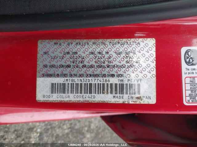 Aukcja sprzedaży 2013 Mazda Mazdaspeed3 Msp3, vin: JM1BL1N32D1774386, numer aukcji: 12686240
