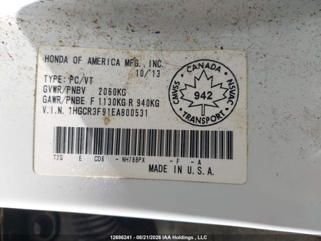 1HGCR3F91EA800531 Honda Accord Touring V6