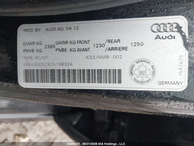 Aukcja sprzedaży 2012 Audi A6 3.0 Premium Plus, vin: WAUJGCFC3CN158324, numer aukcji: 12686275