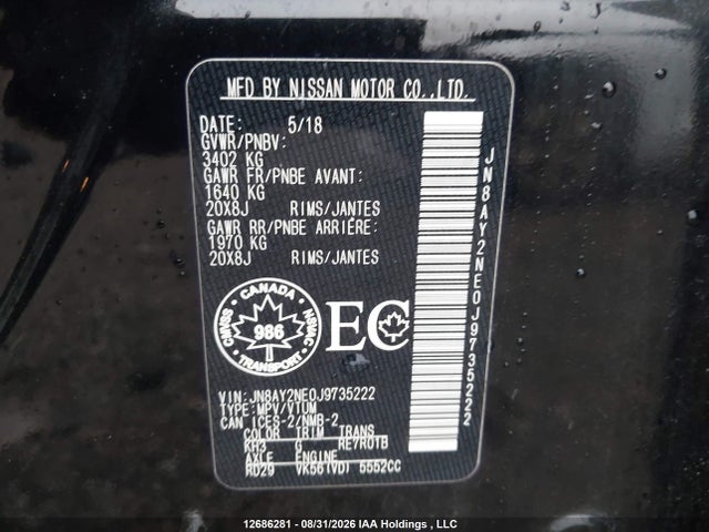 Продажа на аукционе авто 2018 Nissan Armada Platinum/sl, vin: JN8AY2NE0J9735222, номер лота: 12686281