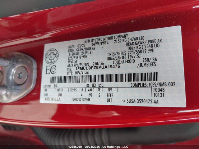 Aukcja sprzedaży 2023 Ford Escape St-line Elite, vin: 1FMCU9PZ9PUA19476, numer aukcji: 12686290