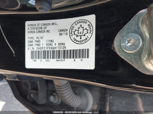 Honda Civic Touring 2016 2HGFC1F93GH115129 Image 9