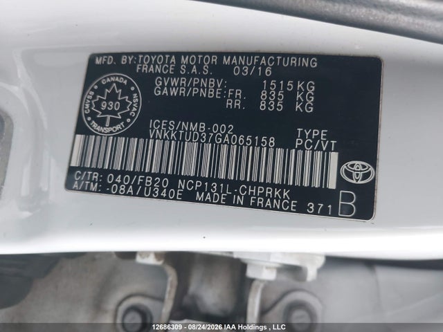 VNKKTUD37GA065158 Toyota YARIS LE