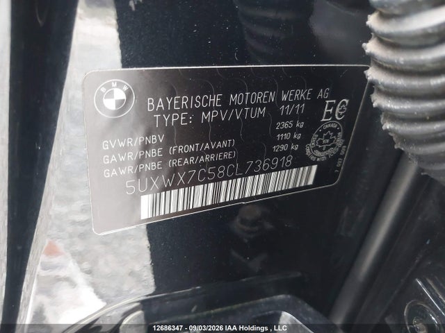 Aukcja sprzedaży 2012 Bmw X3 Xdrive35i, vin: 5UXWX7C58CL736918, numer aukcji: 12686347
