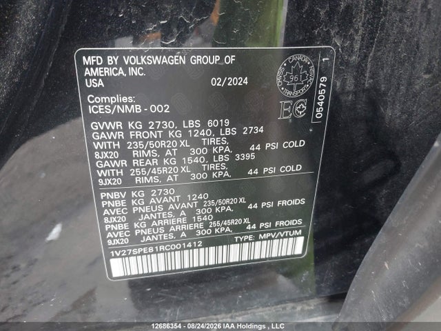 2024 Volkswagen Id.4 Pro მანქანა იყიდება აუქციონზე, vin: 1V27SPE81RC001412, აუქციონის ნომერი: 12686354