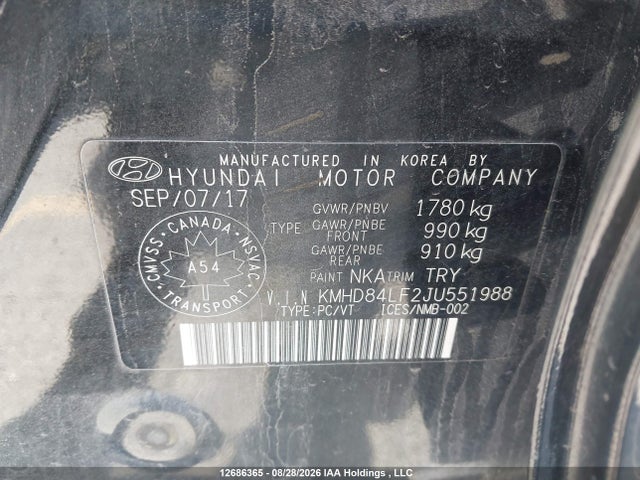Aukcja sprzedaży 2018 Hyundai Elantra Gl, vin: KMHD84LF2JU551988, numer aukcji: 12686365