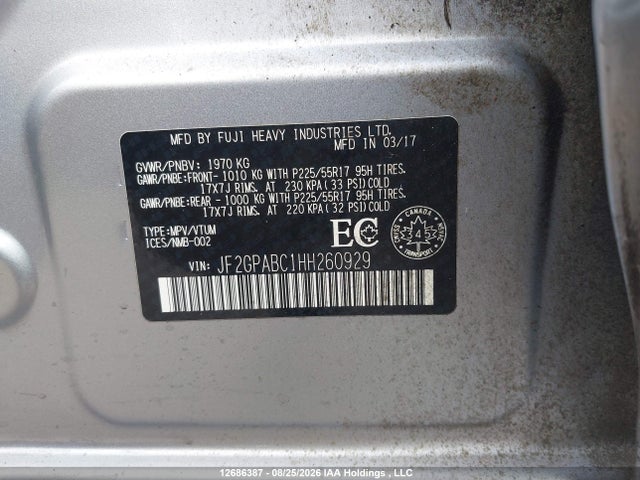 12686387 :رقم المزاد ، JF2GPABC1HH260929 vin ، 2017 Subaru Crosstrek Sport/touring مزاد بيع