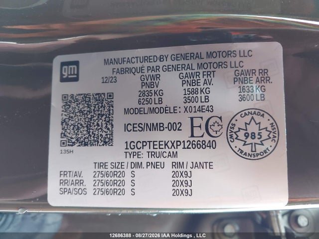 Продаж на аукціоні авто 2023 Chevrolet Colorado Trail Boss, vin: 1GCPTEEKXP1266840, номер лоту: 12686388