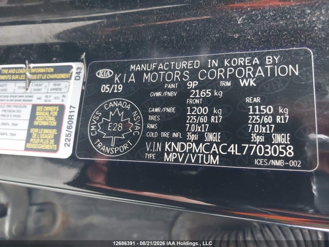 2020 Kia Sportage Lx მანქანა იყიდება აუქციონზე, vin: KNDPMCAC4L7703058, აუქციონის ნომერი: 12686391