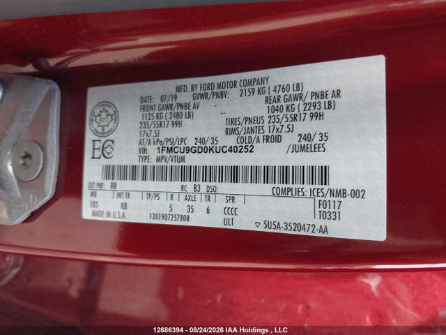 Ford ESCAPE SE 2019 1FMCU9GD0KUC40252 Image 9