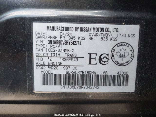 Продажа на аукционе авто 2024 Nissan Sentra Sr, vin: 3N1AB8DV8RY342742, номер лота: 12686404