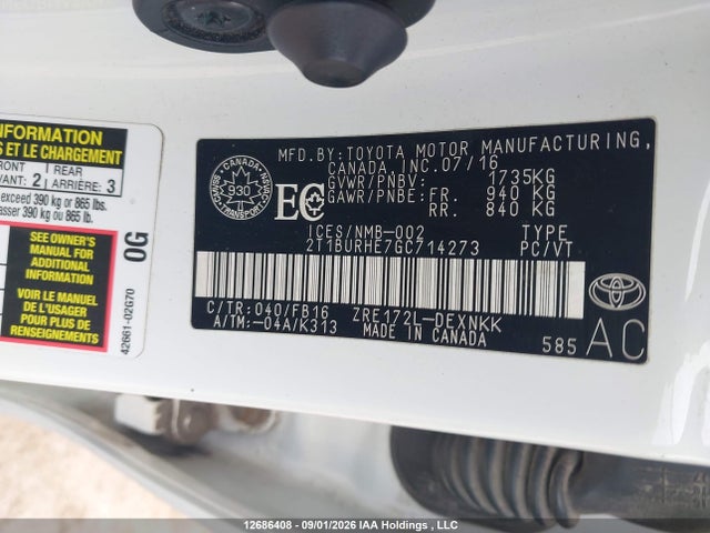 2T1BURHE7GC714273 Toyota COROLLA LE