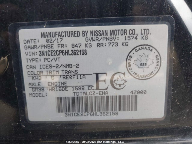Продажа на аукционе авто 2017 Nissan Versa Note, vin: 3N1CE2CP6HL362158, номер лота: 12686415