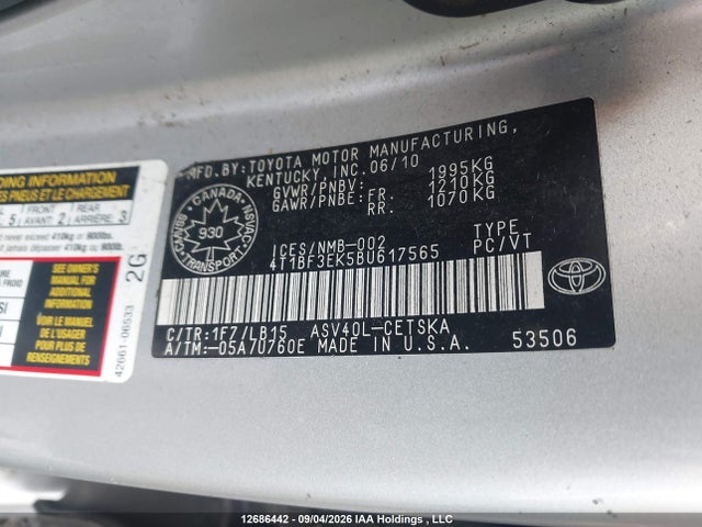 12686442 :رقم المزاد ، 4T1BF3EK5BU617565 vin ، 2011 Toyota Camry Se/le/xle مزاد بيع
