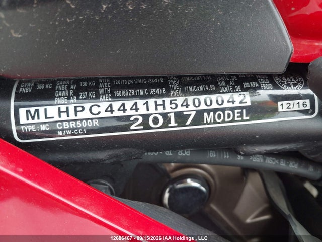 Honda Cbr500 R 2017 MLHPC4441H5400042 Image 10