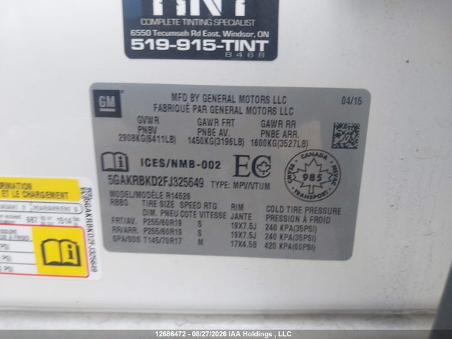 Buick Enclave 2015 5GAKRBKD2FJ325649 Image 9