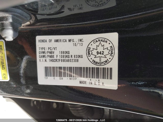 Honda ACCORD EXL 2014 1HGCR2F86EA802308 Image 9
