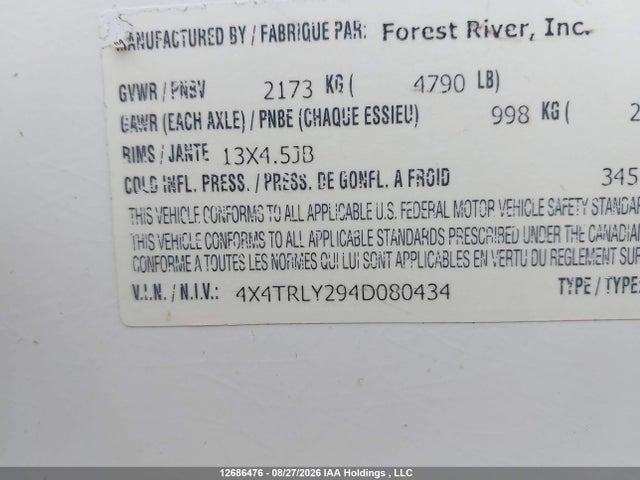 Aukcja sprzedaży 2004 Forest River , vin: 4X4TRLY294D080434, numer aukcji: 12686476