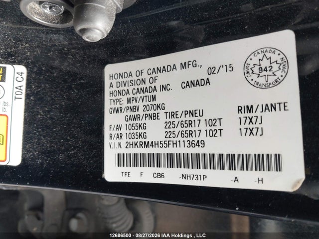 Продажа на аукционе авто 2015 Honda Cr-v Ex, vin: 2HKRM4H55FH113649, номер лота: 12686500