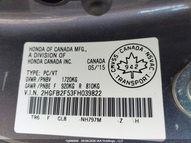 Honda CIVIC EX 2015 2HGFB2F53FH039822 Image 9