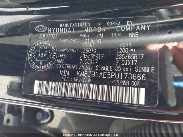 12686510 :رقم المزاد ، KM8JB3AE5PU173666 vin ، 2023 Hyundai Tucson Sel مزاد بيع
