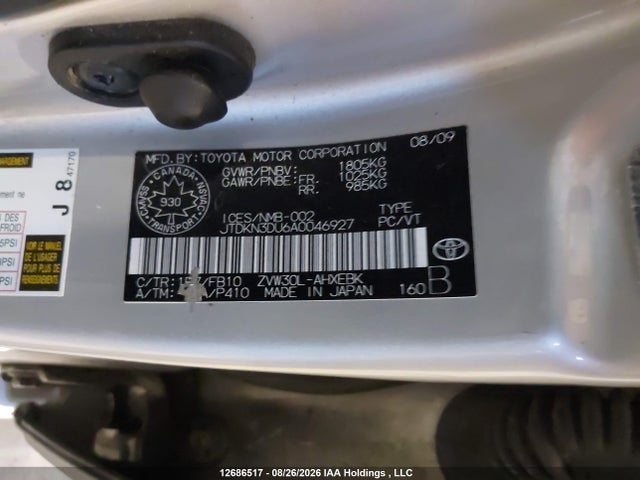 Auction sale of the 2010 Toyota Prius, vin: JTDKN3DU6A0046927, lot number: 12686517