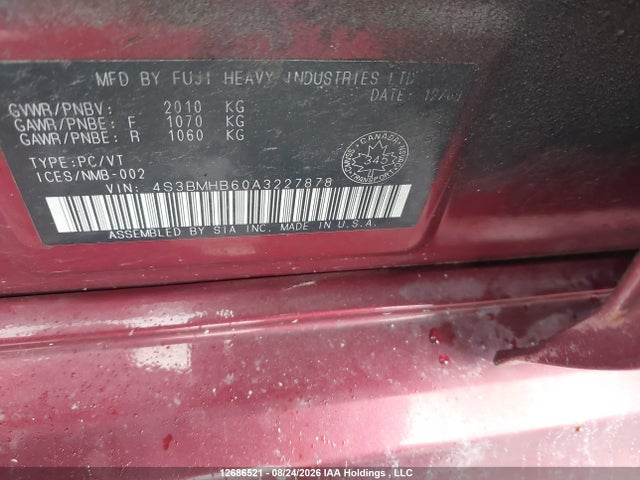 2010 Subaru Legacy 2.5i Premium მანქანა იყიდება აუქციონზე, vin: 4S3BMHB60A3227878, აუქციონის ნომერი: 12686521