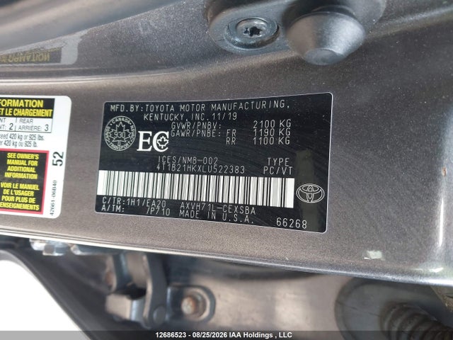 Продажа на аукционе авто 2020 Toyota Camry Hybrid Se, vin: 4T1B21HKXLU522383, номер лота: 12686523