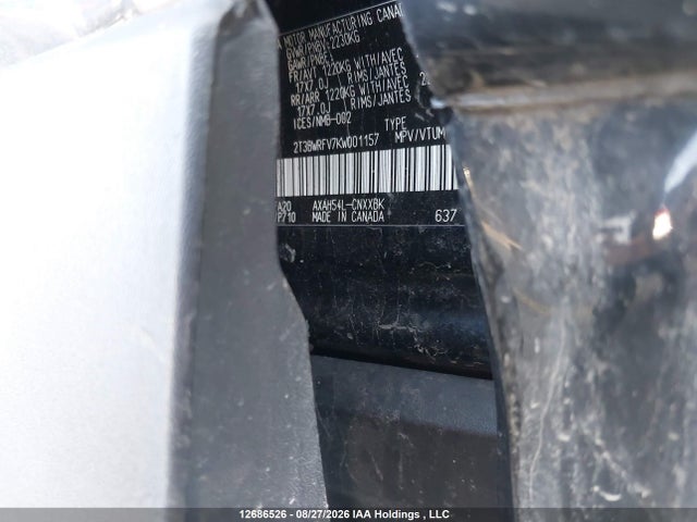 12686526 :رقم المزاد ، 2T3BWRFV7KW001157 vin ، 2019 Toyota Rav4 Hybrid Le مزاد بيع