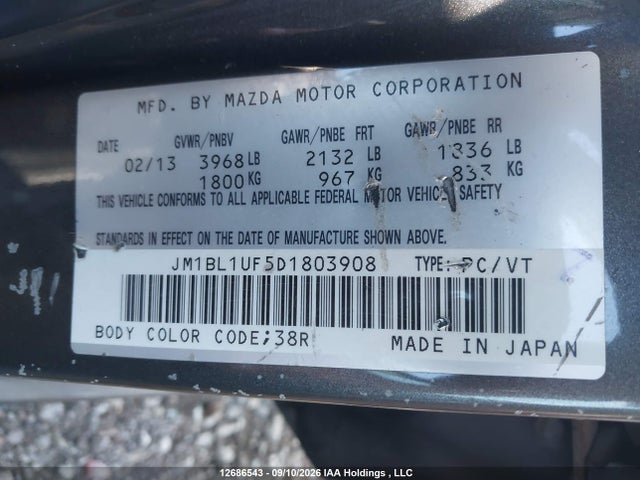 Продажа на аукционе авто 2013 Mazda Mazda3 Gx, vin: JM1BL1UF5D1803908, номер лота: 12686543