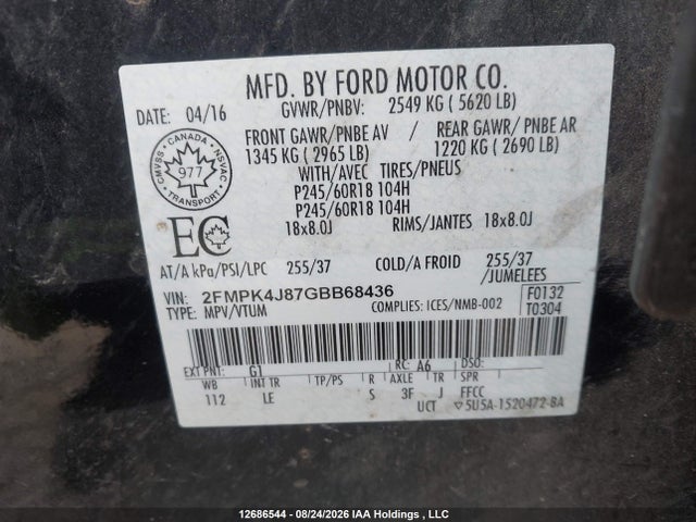 Ford EDGE SEL 2016 2FMPK4J87GBB68436 Image 9